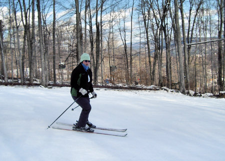 Lisa skiing down gore mountain