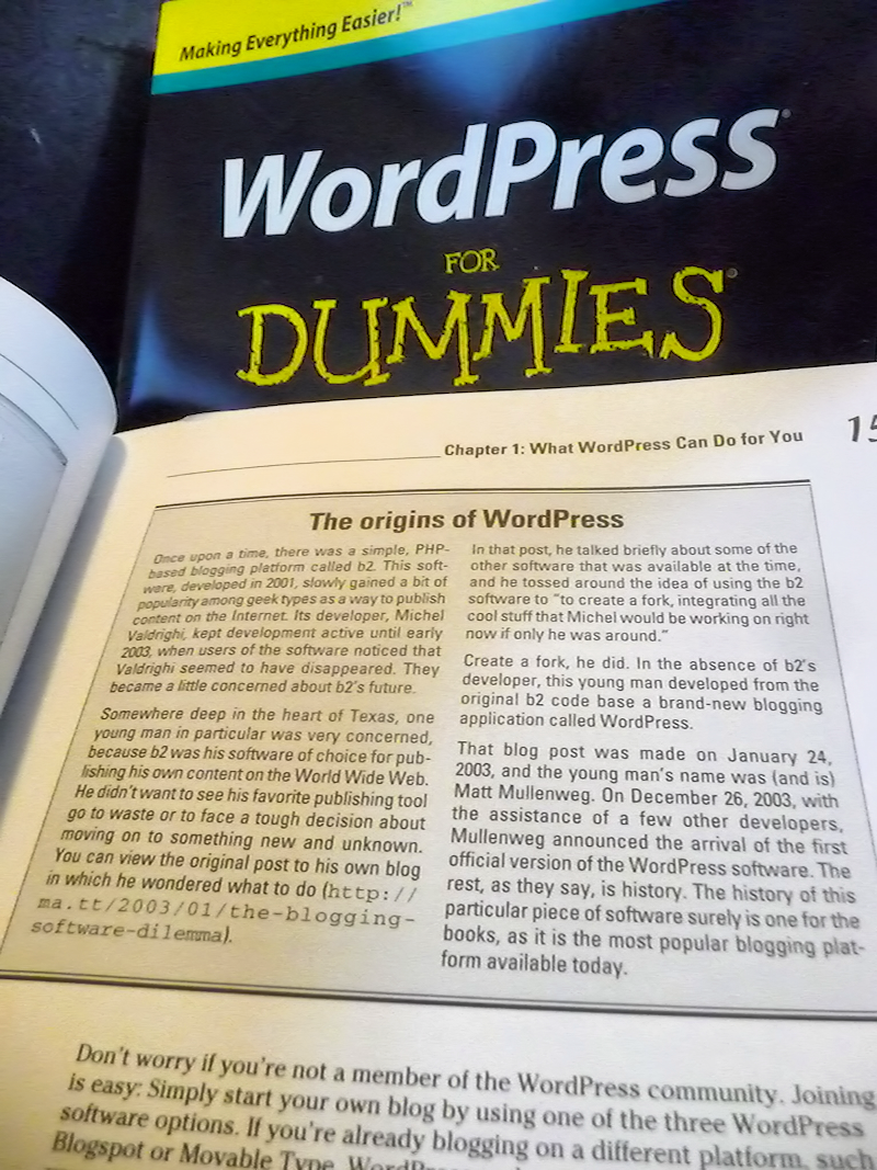 WordPress For Dummies - I published this photo on Matt Mullenweg's Facebook page thanking him for such a FANTASTIC application - and to Automattic for their help and support during the writing of the book